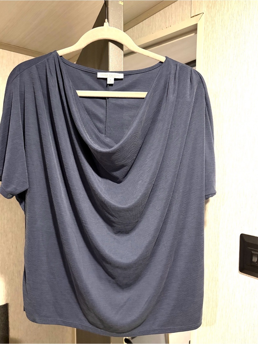 Drape-Front Women's Top in Slate Blue - Brand: Green Envelope